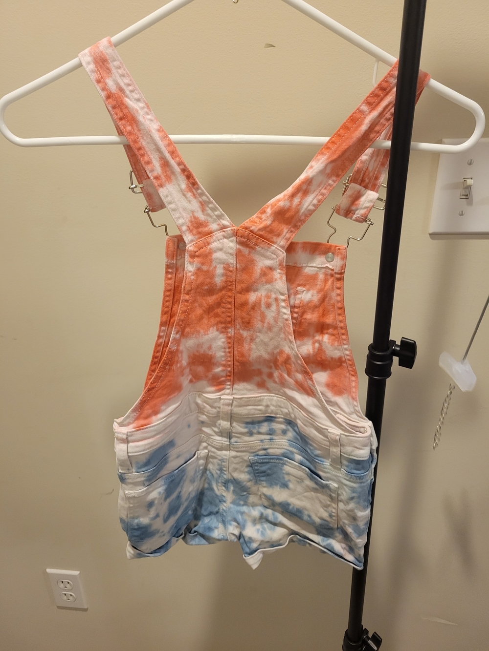 SO Tie-Dye Orange & Blue Kids Short Overalls - Picture 3 of 4
